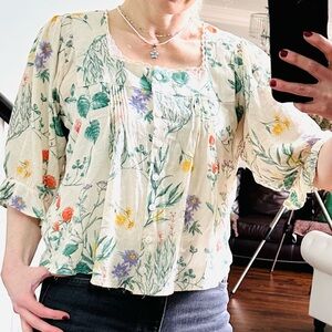 Laura Ashley Cream Floral Blouse Top XS RARE